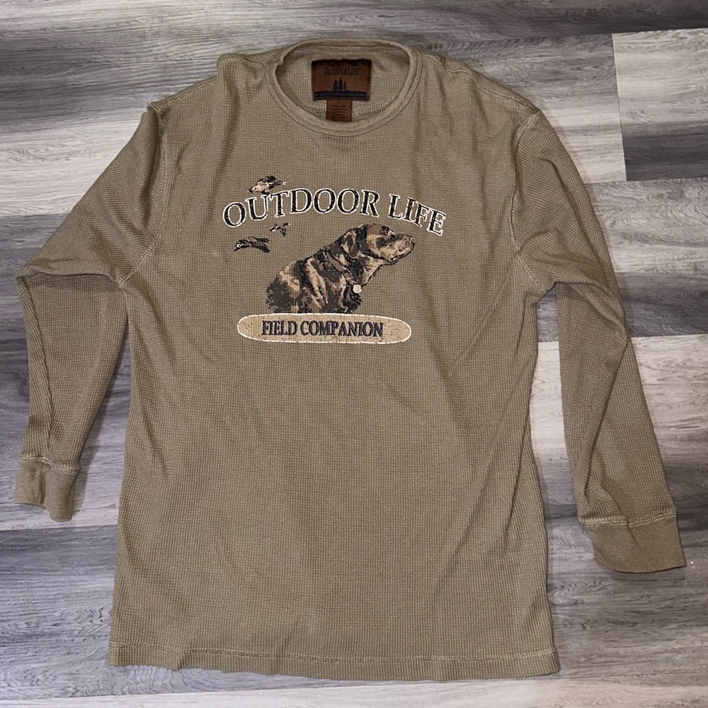 Outdoor Life Thermal Henley Hunting Dog Shirt SZ Large Waffle Knit Long Sleeve